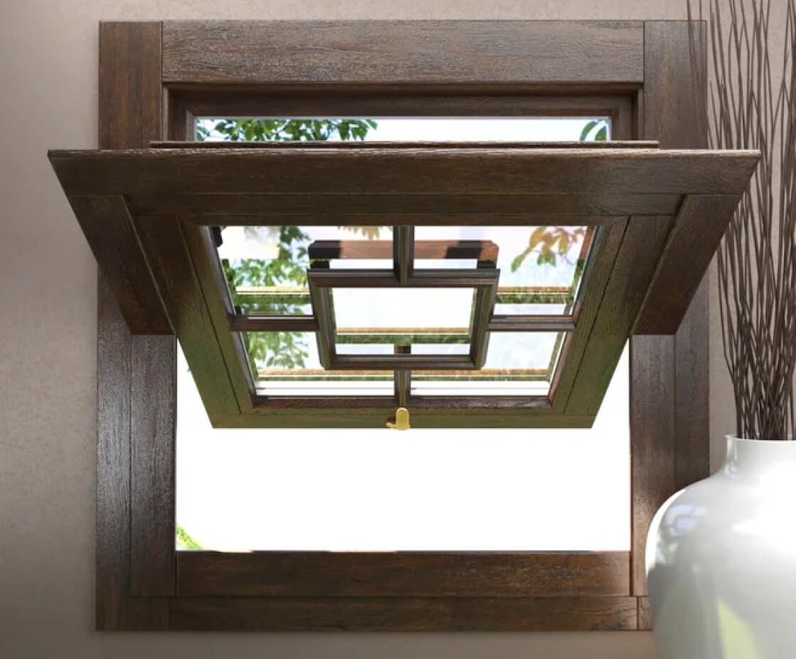 Среднеподвесное квадратное окно из дерева